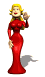 girl in red blows kisses; Size=120 pixels wide
